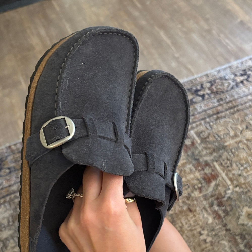 Gray Suede Buckle Slip-On Shoes - Picture 4 of 5